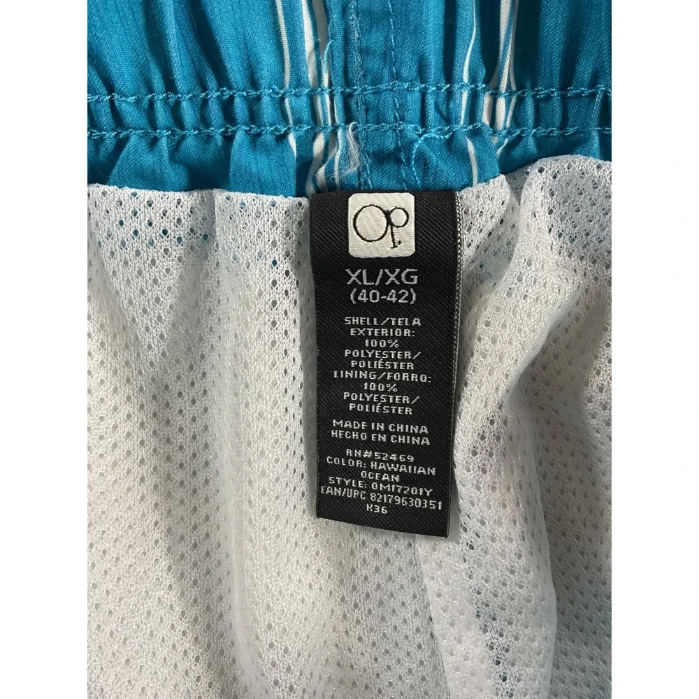 OP Mens Swim Trunks XL Blue Plaid Board Shorts Mesh Lined Cargo Pocket 2137